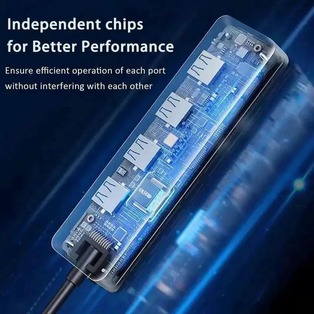 Alt view image 7 of 7 - 4-Port USB 3.0 Hub, Multiport USB Splitter USB Expander Adapter for Laptop, Xbox, USB Flash Drive, Mobile HDD, Game Console, Printer, Camera, Keyboard, Mouse