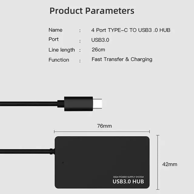 Alt view image 3 of 7 - 4 Ports USB Type C Hub, USB C to 4 USB 3.0 Splitter, High Speed USB 3.0 Converter Adapter for MacBook, Laptop, Tablet and Computer