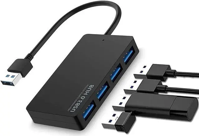 Main image of 4 Port USB 3.0 Hub, Ultra Slim Portable USB Port Expander Multiport Data Hub Adapter for Keyboard, Mouse, Printer, USB Fan, USB Lamp and Portable Storage Devices