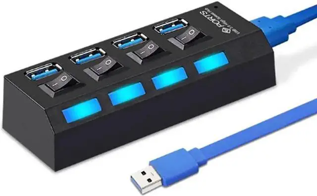 Main image of 4 Port USB 3.0 Hub with Independent Power Switch, Multiport USB Splitter Expander Support External Power Adapter for PC Desktop Laptop