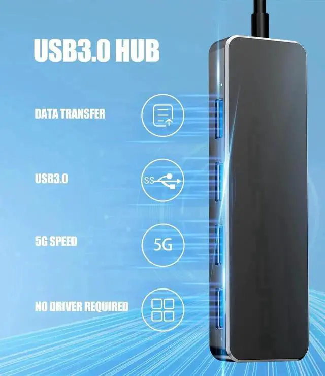 Alt view image 2 of 7 - 4-Port USB 3.0 Hub, Multi USB Port Expander USB Splitter for Laptop, Xbox, Flash Drive, Mobile Hard Drive, Game Console, Printer, Camera, Keyboard, Mouse