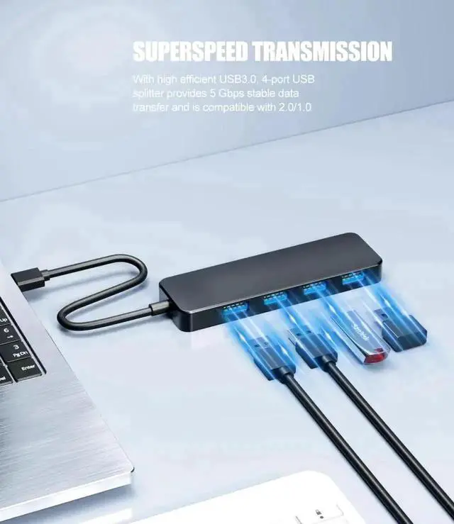 Alt view image 5 of 7 - 4-Port USB 3.0 Hub, Multi USB Port Expander USB Splitter for Laptop, Xbox, Flash Drive, Mobile Hard Drive, Game Console, Printer, Camera, Keyboard, Mouse