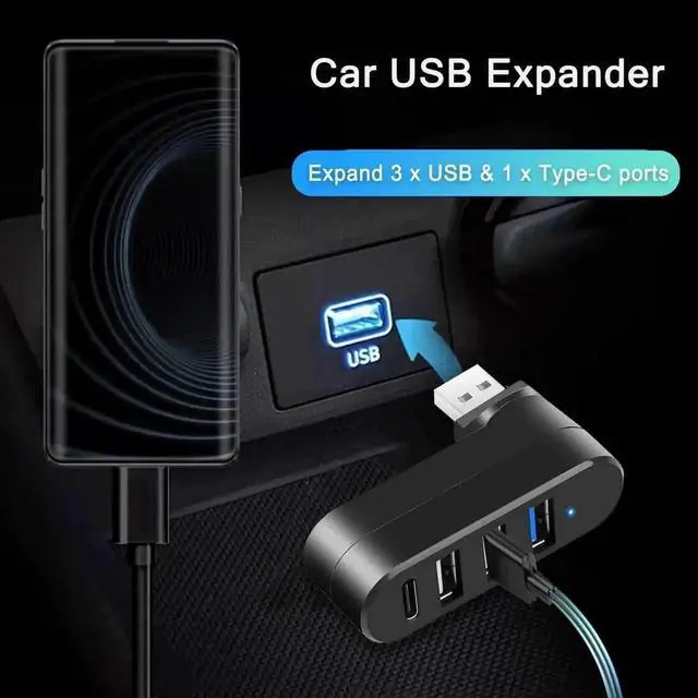 Alt view image 4 of 7 - 4-Port Rotatable USB 3.0 Hub, 90°/180° Swivel USB Splitter with 3 USB-A Ports & 1 USB-C Power & Data Port, Portable USB Extender for Laptop, Car, iMac, MacBook Air, MacBook Pro and More