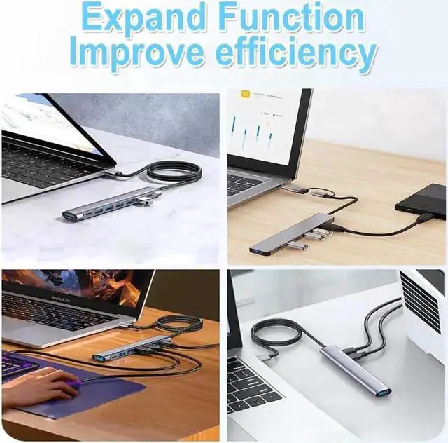 Alt view image 7 of 7 - Aluminum 7 in 1 USB C Hub Multiport Adapter, USB Splitter with 5 USB-A Ports & 2 USB-C Ports, Portable USB Expander for MacBook, iPad, Laptop, PS4, Xbox, Flash Drive, HDD, Printer, Mouse, Keyboard, HP