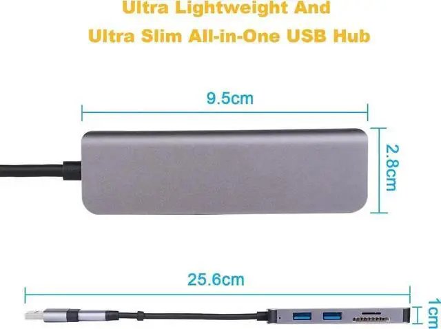 Alt view image 3 of 7 - 5 in 1 USB C Hub Multiport Adapter, USB Splitter with USB 3.0, 2 USB 2.0 Ports, SD & TF Card Reader, Portable USB Expander for Laptop, Desktop PC, Smartphones and More