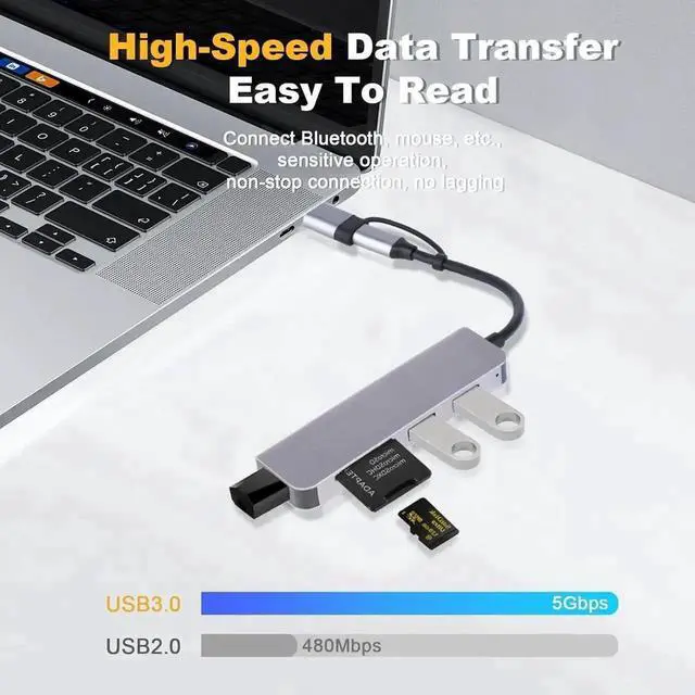Alt view image 7 of 7 - 5 in 1 USB C Hub Multiport Adapter, USB Splitter with USB 3.0, 2 USB 2.0 Ports, SD & TF Card Reader, Portable USB Expander for Laptop, Desktop PC, Smartphones and More