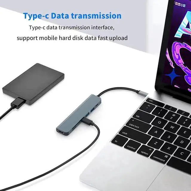 Alt view image 7 of 7 - 7 in 1 USB C Hub Multiport Docking Station, USB C Adapter with 4K HDMI, 1 USB-C Port, 2 USB-A Ports, 100W PD Charging, SD & TF Card Reader, Compatible with MacBook Air/Pro, iPad, Windows Laptops, Stea
