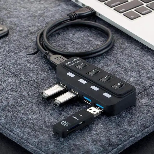 Alt view image 4 of 7 - 4-Port USB 3.0 Hub, Superspeed 5Gbps USB Splitter with Individual On/Off Switches & Blue LED Indicators, Backward Compatible with USB 2.0 / 1.1