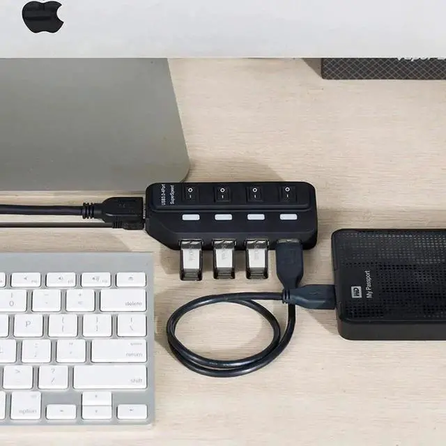 Alt view image 5 of 7 - 4-Port USB 3.0 Hub, Superspeed 5Gbps USB Splitter with Individual On/Off Switches & Blue LED Indicators, Backward Compatible with USB 2.0 / 1.1