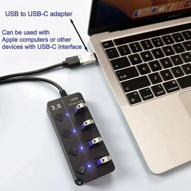 Alt view image 6 of 6 - USB 3.0 Hub, 1 in 4 Out USB Splitter with Individual Power Switches, Multiport USB Extender Dock Adapter for Laptop, MacBook, Flash Drives, Mobile HDD, Printer