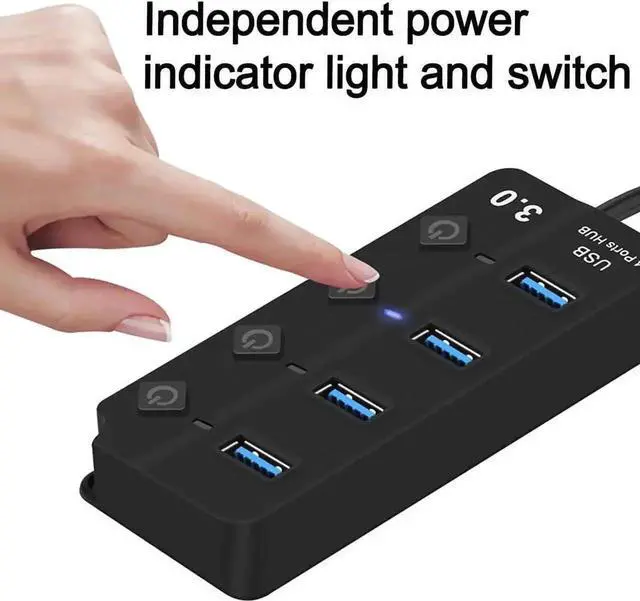 Alt view image 3 of 6 - USB 3.0 Hub, 1 in 4 Out USB Splitter with Individual Power Switches, Multiport USB Extender Dock Adapter for Laptop, MacBook, Flash Drives, Mobile HDD, Printer