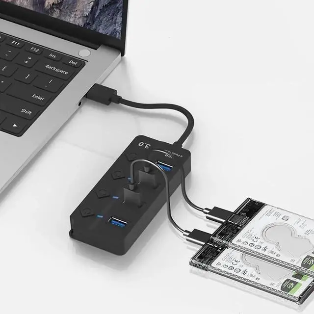 Alt view image 2 of 6 - USB 3.0 Hub, 1 in 4 Out USB Splitter with Individual Power Switches, Multiport USB Extender Dock Adapter for Laptop, MacBook, Flash Drives, Mobile HDD, Printer