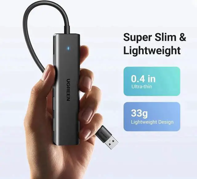 Alt view image 3 of 7 - UGREEN USB 3.0 Hub, 4-Port Ultra-Slim USB A Splitter, Multiport USB Expander for Mouse, Keyboard, Flash Drive, Printer, Compatible with Laptop, Desktop PC, Xbox, PS5 and More