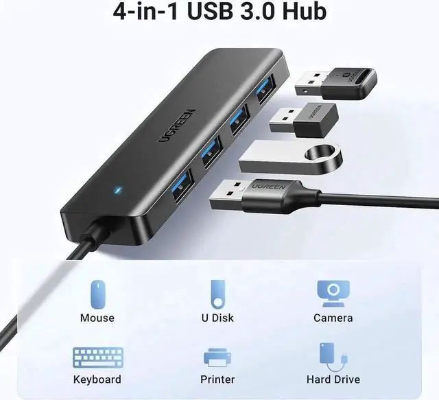 Alt view image 6 of 7 - UGREEN USB 3.0 Hub, 4-Port Ultra-Slim USB A Splitter, Multiport USB Expander for Mouse, Keyboard, Flash Drive, Printer, Compatible with Laptop, Desktop PC, Xbox, PS5 and More