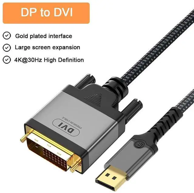Alt view image 5 of 5 - 2M (6.6FT) Active DisplayPort to DVI Cable, Supports 4K@30Hz & 1080P, DP to DVI Adapter Cable for PC, Laptop, Graphics Card to Monitor, Projector