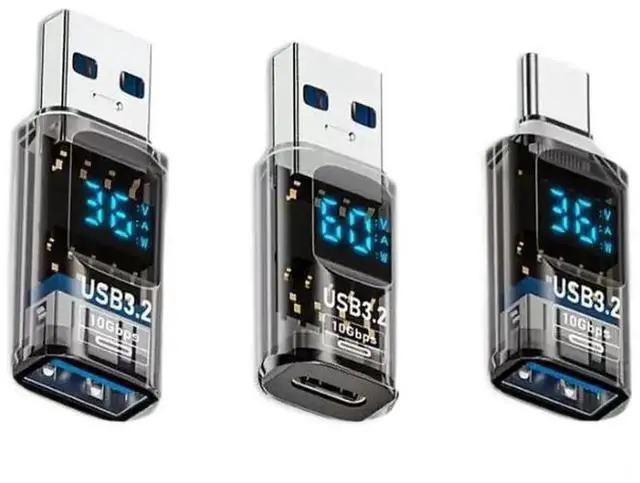 Main image of Digital Display USB Adapter 6 Pack, 60W PD Power Monitor,10Gbps OTG Converter:2×USB-A to USB-A,2×USB-A to USB-C,2×USB-C to USB-A for Laptops, Phones, Tablets and Chargers