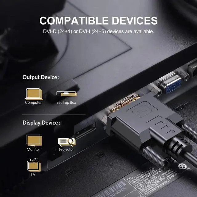 Alt view image 4 of 6 - 1.5m (5FT) DVI-D 24+1 Dual Link Cable, Supports 2K@60Hz, Gold-Plated Connectors, Digital Video Cord for PC, Monitor, Projector and Graphics Card