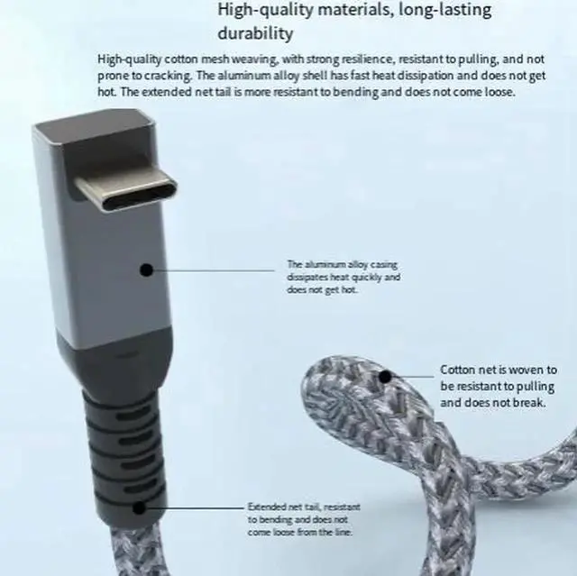 Alt view image 4 of 4 - 40Gbps USB4 Right-Angle Cable, 240W PD Fast Charging Cord, Compatible with Thunderbolt 4/3, 8K Video Output, Right Angle Type-C to Type-C Cable for Laptop, eGPU, Monitor, Docking Station, External SSD