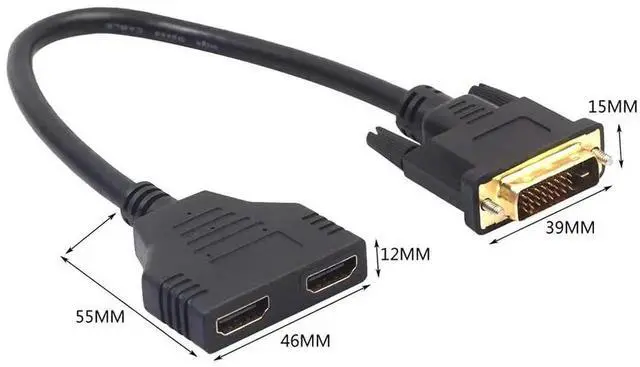 Alt view image 2 of 5 - DVI to HDMI Splitter Cable 24+1 Male to Dual HDMI Female, 1 to 2 Y-Splitter Cord, Supports 1080P Video Output, Plug and Play for PC, Laptop, Graphics Card, TV Box to Monitor, HDTV, Display Screen