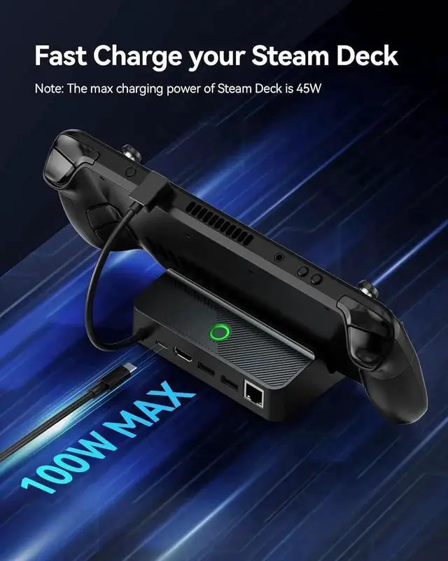 Alt view image 2 of 6 - 5-in-1 Steam Deck Dock with LED Indicator, Gigabit Ethernet, HDMI 2.0, Dual USB-A Ports, 100W Full Speed PD Charging Port, Portable Steam Deck Docking Station, Steam Deck Game Console Accessory