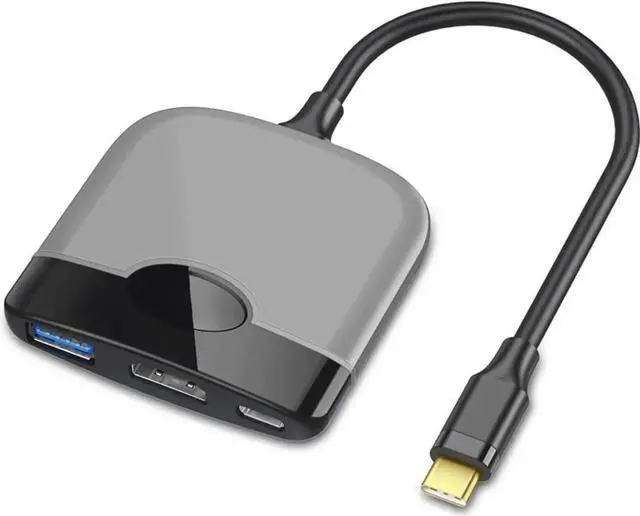 Main image of 3-in-1 USB C Multiport Hub, Portable Docking Station Adapter with 4K HDMI, USB 3.0 Port & 100W PD Charging, Type C Expansion Dock, Plug and Play for Laptops, Tablets, Gray Color Available