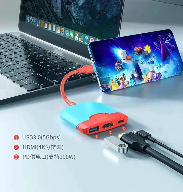 Alt view image 2 of 4 - 3-in-1 USB C Multiport Hub, Portable Docking Station Adapter with 4K HDMI, USB 3.0 Port & 100W PD Charging, Type C Expansion Dock, Plug and Play for Laptops, Tablets, Gray Color Available