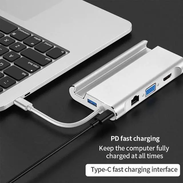 Alt view image 2 of 5 - 7-in-1 USB Type C Hub Docking Station, Support Samsung DeX Mode, USB-C Multiport Adapter with 4K HDMI, USB 3.0, PD Charging, TF/SD Card Reader, Portable Dex Dock for Galaxy S10 S9, Huawei P30 P20 Pro