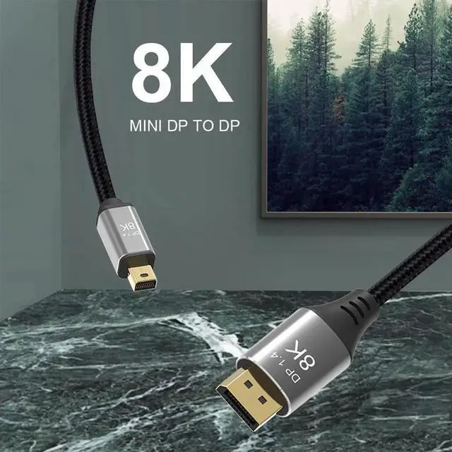 Alt view image 3 of 4 - Mini DisplayPort to DisplayPort 1.4 Cable, Bi-Directional Transmission, Supports 8K@60Hz, 4K@144Hz, 2m (6.6ft) Mini DP to DP Cord, for MacBook, Surface, Gaming Laptops, Graphics Cards, Monitors and Di