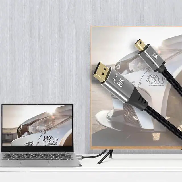 Alt view image 4 of 4 - Mini DisplayPort to DisplayPort 1.4 Cable, Bi-Directional Transmission, Supports 8K@60Hz, 4K@144Hz, 2m (6.6ft) Mini DP to DP Cord, for MacBook, Surface, Gaming Laptops, Graphics Cards, Monitors and Di