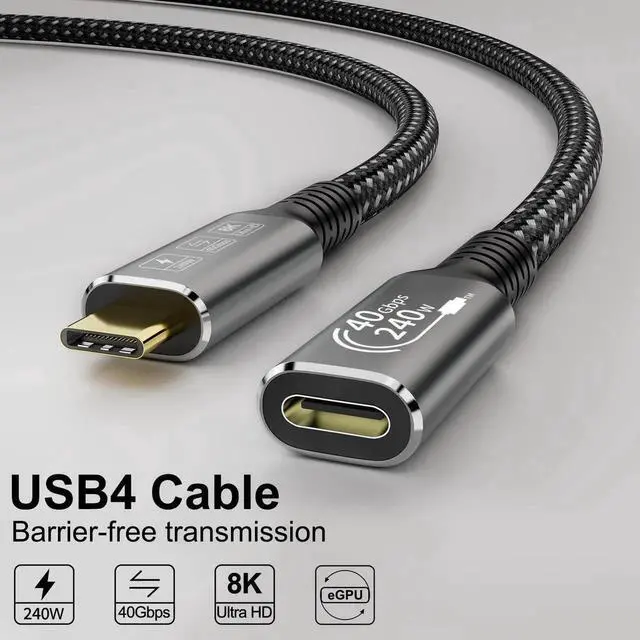 Alt view image 4 of 5 - USB4 Extension Cable Male to Female, 40Gbps Data Transfer, 240W PD Fast Charging, 8K@60Hz Video Output, Compatible with Thunderbolt 4/3, Type-C Extension Cord for Thunderbolt Dock, eGPU, External SSD