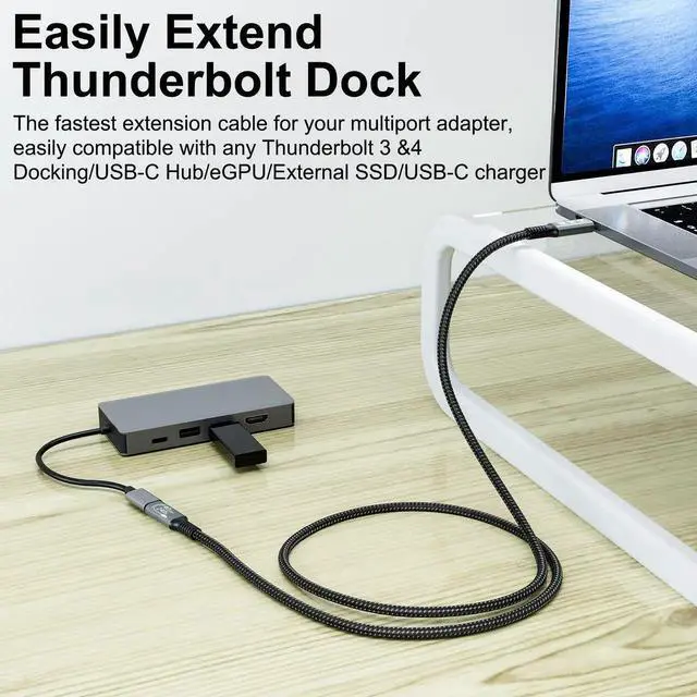 Alt view image 5 of 5 - USB4 Extension Cable Male to Female, 40Gbps Data Transfer, 240W PD Fast Charging, 8K@60Hz Video Output, Compatible with Thunderbolt 4/3, Type-C Extension Cord for Thunderbolt Dock, eGPU, External SSD