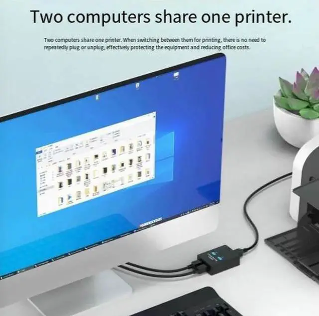 Alt view image 2 of 4 - 2-in-1 Out USB 2.0 Printer Sharing Switch, Manual Button USB Switcher, Share One Printer Between Two Computers, Plug and Play USB Switch Box for Scanner, Printer, USB Device, Home and Office Use