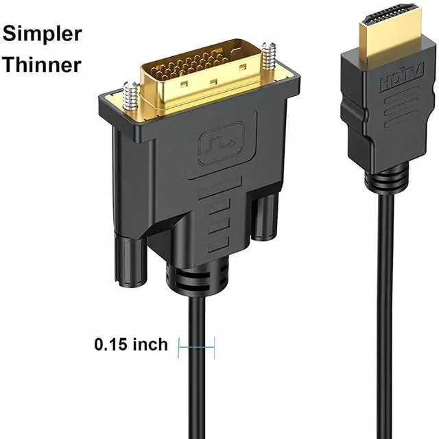 Alt view image 3 of 5 - HDMI to DVI-D 24+1 Cable, 1m (3.3ft), Supports 1080P@60Hz Full HD, 24K Gold-Plated Connectors, Bi-Directional Video Cord for Laptop, PC, Game Console Connecting to Monitor, HDTV and Projector