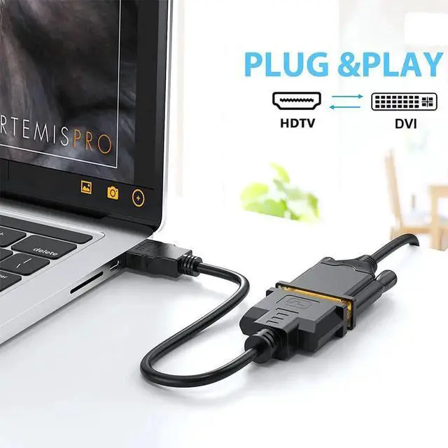 Alt view image 4 of 6 - HDMI to DVI-D 24+1 Adapter Cable, Bi-Directional Transmission, Supports 1080P@60Hz Full HD, Plug and Play Video Cord for PC, Laptop, Raspberry Pi, Xbox, PS4 Connecting to Monitor, HDTV and Display Scr