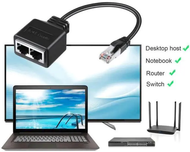 Alt view image 2 of 6 - RJ45 Ethernet Splitter 1 Male to 3 Female, 1000Mbps Passive LAN Network Adapter, Compatible with Cat7 Cat8 Ethernet Cable