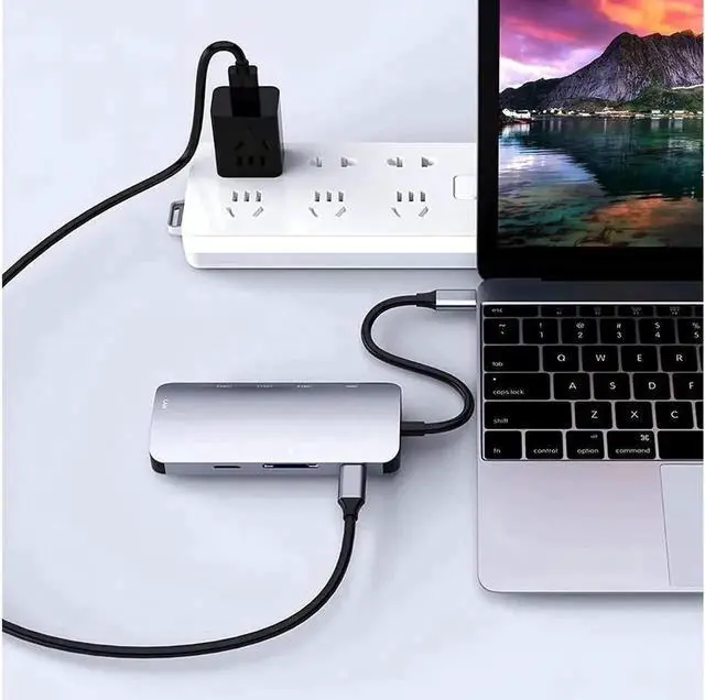 Alt view image 5 of 6 - 8 in 1 USB C Multiport Hub with Gigabit RJ45 Ethernet, 4K HDMI, 60W PD Charging, 5Gbps USB Data, SD/TF Card Reader, Flat Type-C Docking Station Adapter