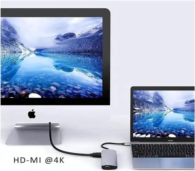 Alt view image 4 of 6 - 8 in 1 USB C Multiport Hub with Gigabit RJ45 Ethernet, 4K HDMI, 60W PD Charging, 5Gbps USB Data, SD/TF Card Reader, Flat Type-C Docking Station Adapter