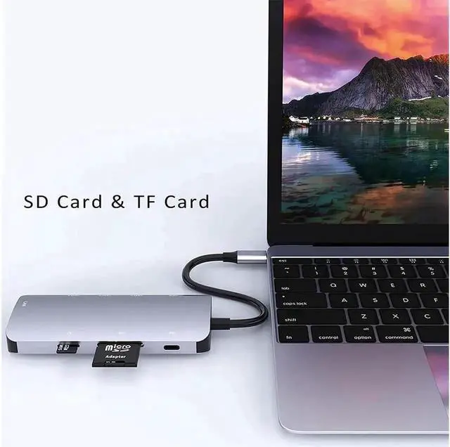 Alt view image 3 of 6 - 8 in 1 USB C Multiport Hub with Gigabit RJ45 Ethernet, 4K HDMI, 60W PD Charging, 5Gbps USB Data, SD/TF Card Reader, Flat Type-C Docking Station Adapter