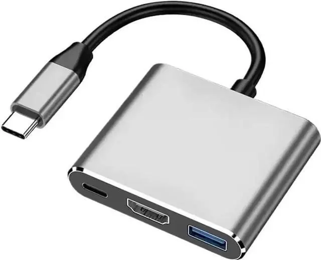 Main image of 3 in 1 Portable Square USB C Hub, Type C to 4K HDMI + USB 3.0 + USB-C PD Adapter, Compatible with Samsung S10 Dex Mode, TV and Projector