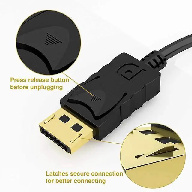 Alt view image 4 of 4 - 1.8m DisplayPort to DVI Active Cable, 1080P Gold-Plated Cord with Latched Connector, DP to DVI Video Cable for PC, Laptop, Monitor and Projector