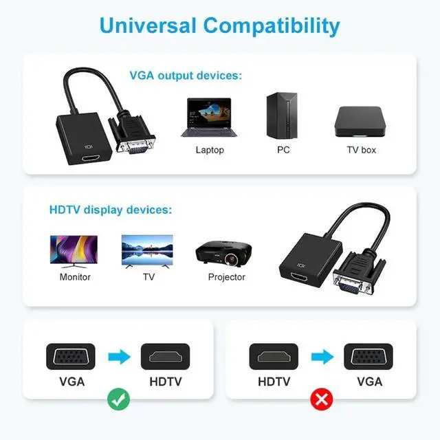 Alt view image 3 of 6 - VGA to HDMI Adapter with Audio, 1080P Full HD USB Powered Converter, Connect PC Laptop to HDTV, Monitor and Projector