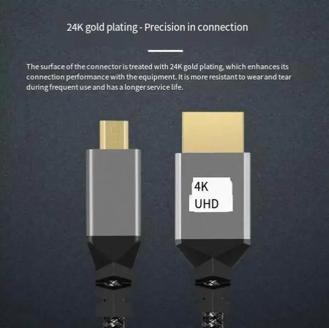 Alt view image 3 of 4 - Micro HDMI to HDMI 2.0 Cable, 4K@60Hz Braided Video Cord with Aluminum Shell & Gold-Plated Connectors, Compatible with Camera, Tablet, Raspberry Pi, TV and Monitor