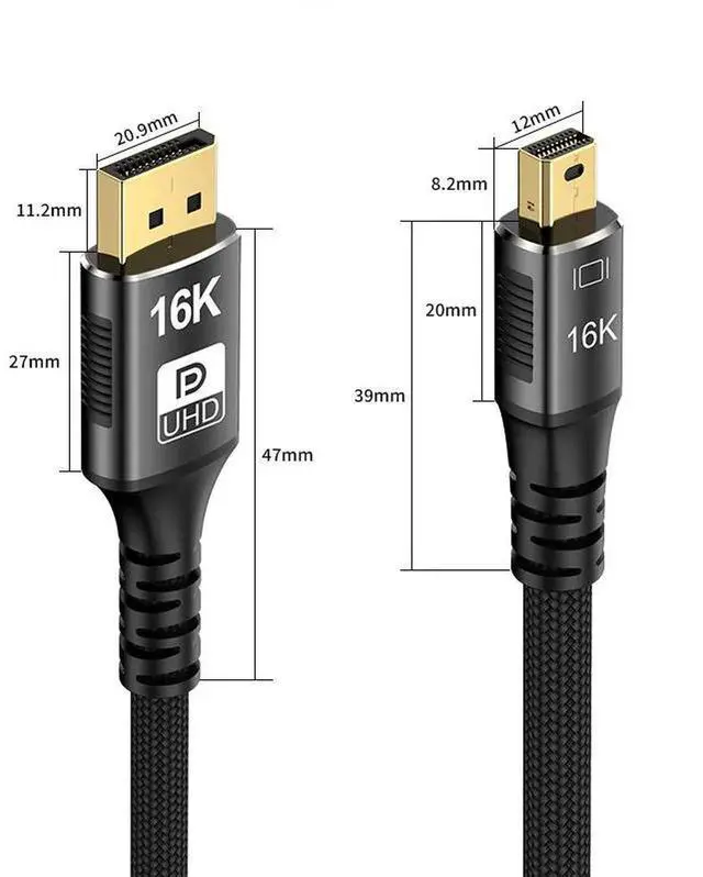 Alt view image 2 of 4 - Mini DisplayPort to DisplayPort 2.1 Cable, 80Gbps Bandwidth Support 16K@60Hz, 8K@120Hz HDR Video Cord for Gaming Laptop, Graphics Card and Monitor