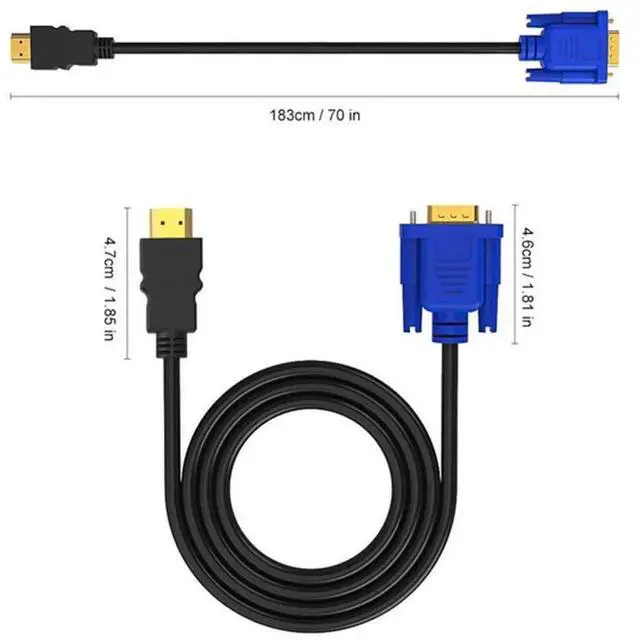 Alt view image 4 of 4 - 1.8m (6FT) HDMI to VGA Cable, 1080P High-Speed Cord with Gold-Plated Connectors, Plug-and-Play for Laptop, PC, DVD, HDTV, Monitor and Projector
