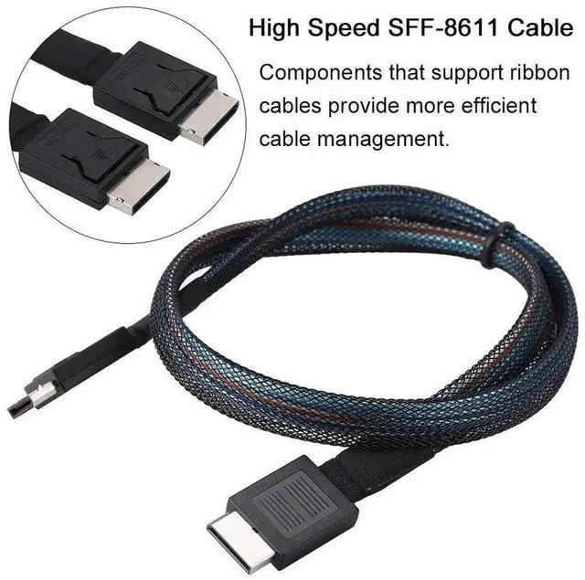 Alt view image 3 of 4 - PCIe 4.0 SFF-8611 Oculink Cable, 24Gbps Mini SAS Data Cable for NVMe SSD, RAID Card, High-Performance Storage and Server
