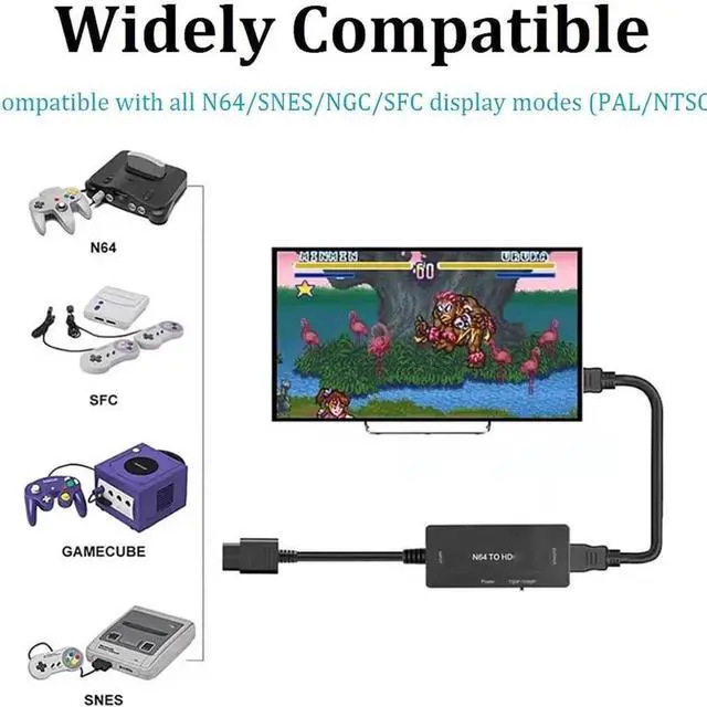Alt view image 3 of 4 - N64 to HDMI HD Video Converter Adapter, Compatible with N64, SNES, SFC, NGC, Support 16:9/4:3 Aspect Ratio Switch, Plug-and-Play Retro Gaming Adapter for Modern HDTVs