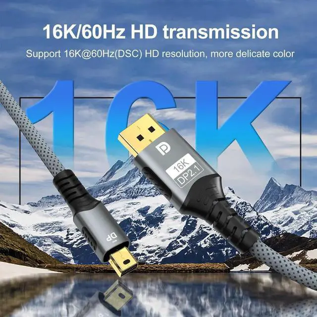 Alt view image 2 of 4 - Mini DisplayPort to DisplayPort 2.1 Cable, Supports 16K@60Hz, 8K@120Hz, 4K@240Hz, Compatible with Laptop, Graphics Card, Monitor