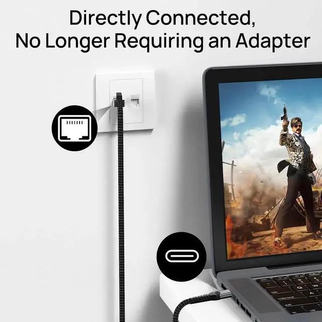 Alt view image 4 of 6 - USB-C to Gigabit Ethernet Adapter USB 3.1, 1000Mbps, Aluminum Alloy Braided Network Adapter for Laptop, PC, Tablet & Smartphone