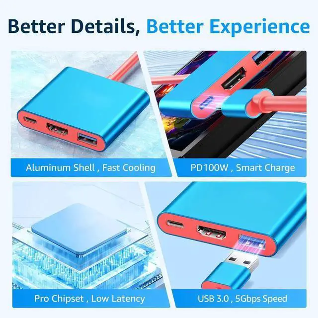 Alt view image 2 of 7 - USB-C 3-in-1 Hub with 4K@30Hz HDMI, USB 3.0 & 100W PD Charging, Multiport Adapter for MacBook, Laptop, Tablet, Switch & Smartphone