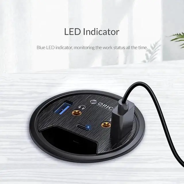 Alt view image 2 of 5 - Desktop Grommet USB Hub, Desk Mount Type-C Adapter Splitter with USB 3.0 Port & Audio Jack, Multi-Function Table Grommet Expansion Dock for Office Desktop Table Mount Connection and Peripheral Expansi